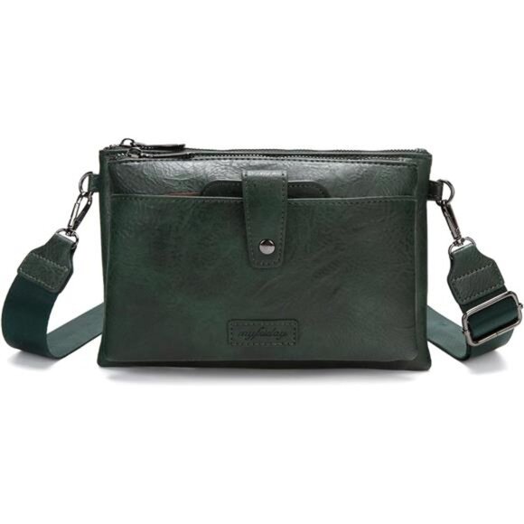 Retro Vegan Leather Crossbody Bag for Women, Green - Picture 1 of 6